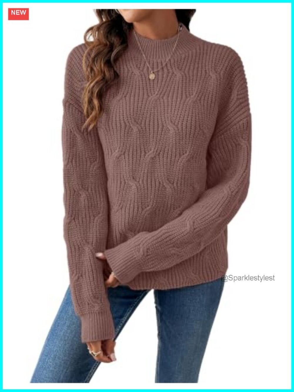 Dressy Mockneck Cable Knit Sweater Oversized Chunky Ribbed Pullover